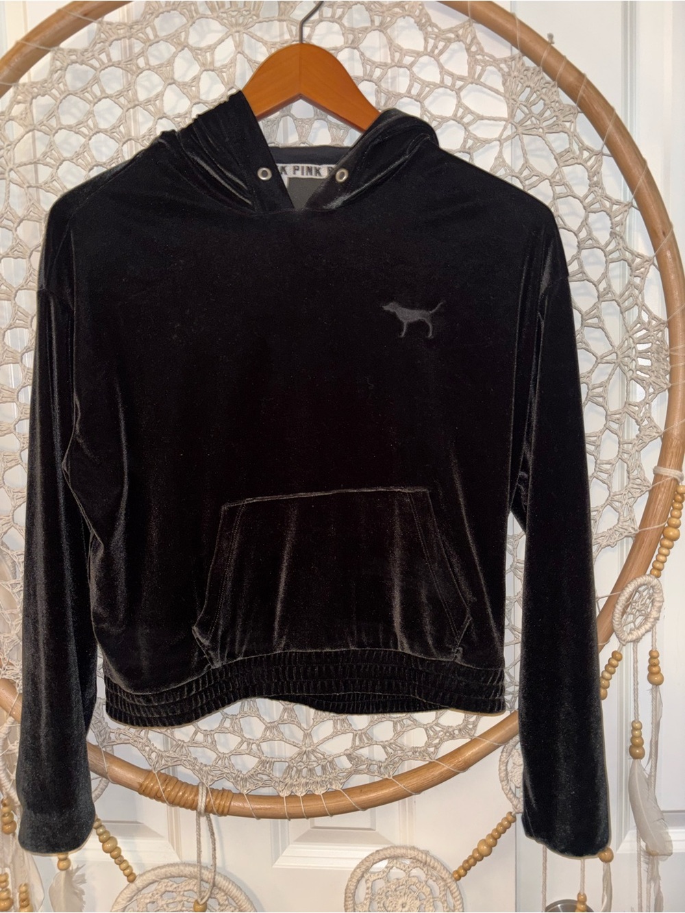 PINK Black Velvet Hoodie with Dog Logo Size‎ XS A00356